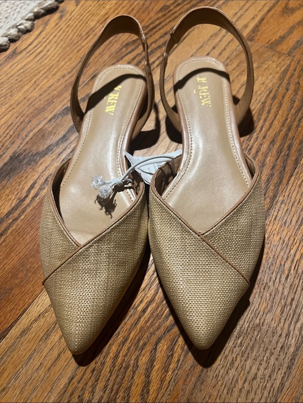 J. Crew Raffia Pointed-Toe Slingback Flats